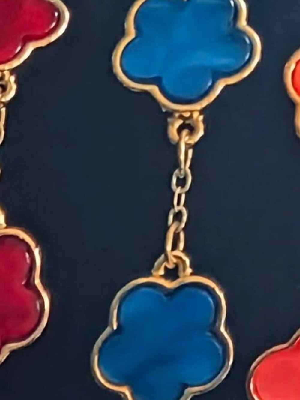 Gold over stainless steel blue clover bracelet